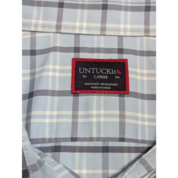 UNTUCKit Wrinkle Free Mantanzas Shirt Teal Blue Plaid Button Down Mens Large - Picture 3 of 4